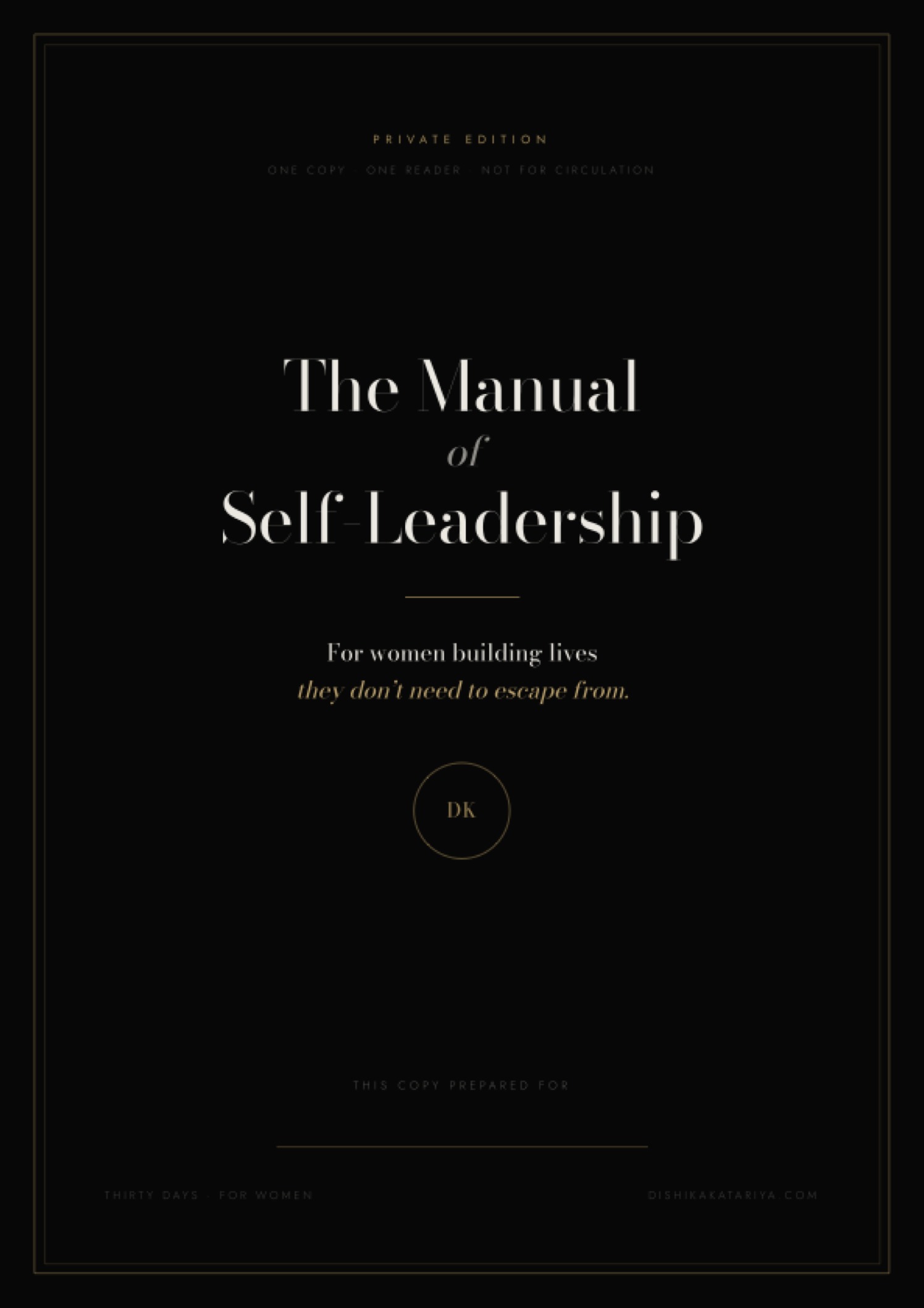 The Manual of Self-Leadership — a private edition, the buyer's name printed on the cover